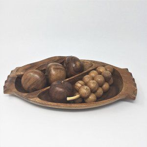 Wooden Divided Bowl and Wooden Decorative Fruit